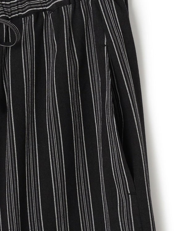 J.PRESS YORK STREET 【WOMEN】リネンストライプ イージーワイド パンツ ブラック系1