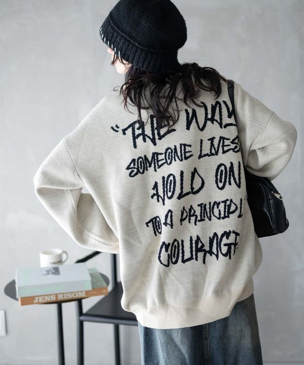 WEGO ハンドライティングジャガードニット ホワイトアイボリー