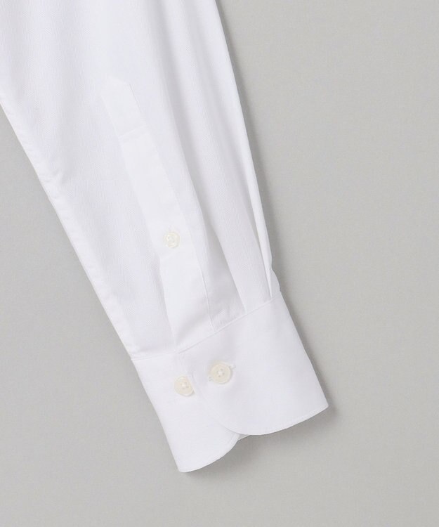 GOTAIRIKU 【形態安定】PREMIUMPLEATS_セミワイドカラー _織柄_通年ドレスシャツ(25年モデル) ホワイト系(折柄/ヘリンボーン)