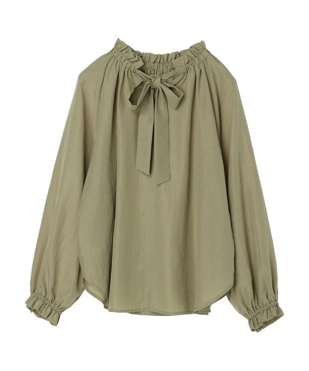 Green Parks スタンドフリルボウタイブラウス Green