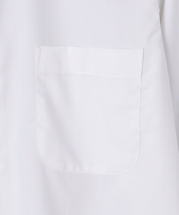 GOTAIRIKU 【形態安定】PREMIUMPLEATS_セミワイドカラー _織柄_通年ドレスシャツ(25年モデル) ホワイト系(折柄/ヘリンボーン)