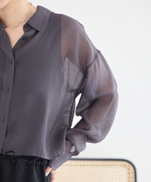 earth music&ecology 【WEB限定】シアーショートシャツ Charcoal Gray
