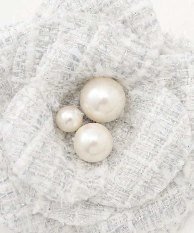 組曲 ツイードパールコサージュ ライトグレー系