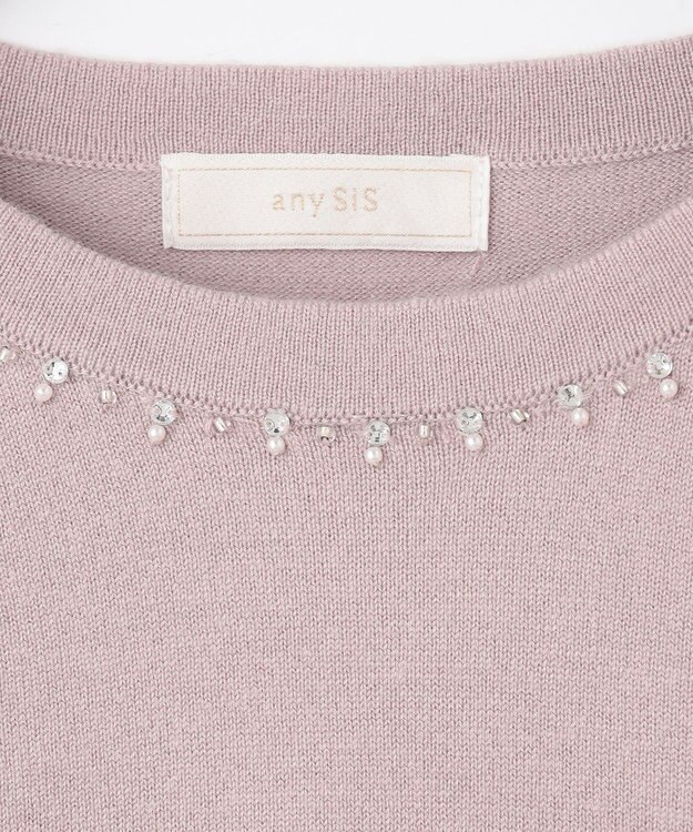 ANY SIS 【洗える】ウールブレンドプチジュエル調 ニット ローズグレー
