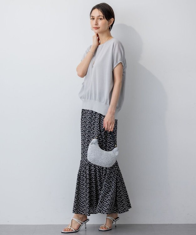 23区 L 【洗える】クリスピーシアールレックス ギャザースリーブ ラメ ニット シルバー系