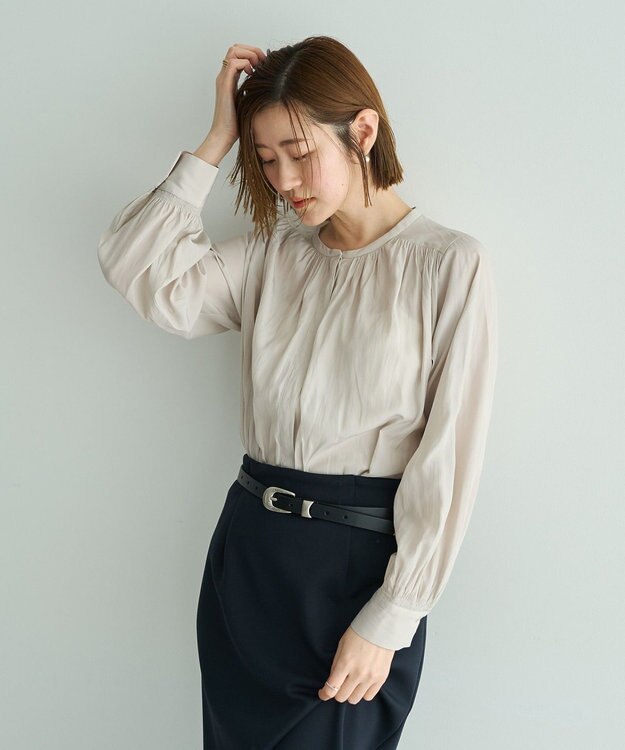 YECCA VECCA ギャザーブラウス Gray Beige