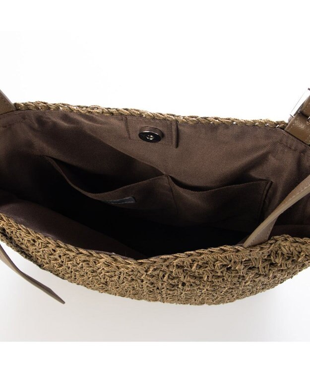 UNBILLION カシュカシュ cachecache / ベルトハンドル地柄編みトート カゴバッグ ブラウン