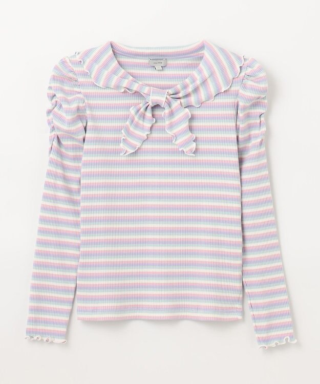 ANY KIDS リボン テレコボーダー Ｔシャツ ラベンダー系