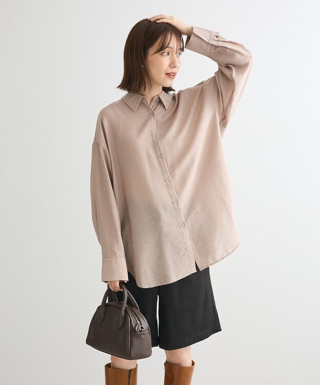 Green Parks ””とろっ””とシルキーシャツ Gray Beige