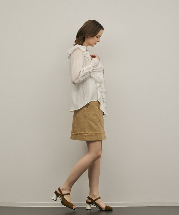 GRACE CONTINENTAL ラインembミニスカート キャメル