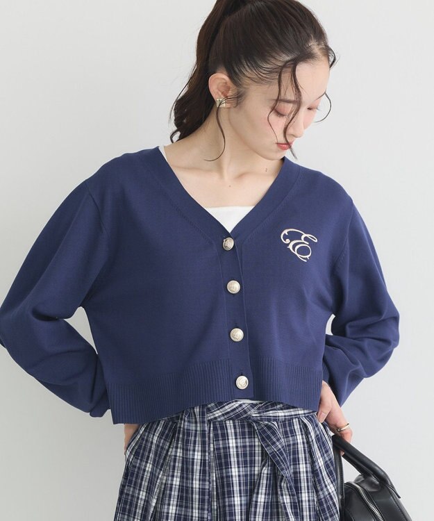 earth music&ecology ロゴ刺繍カーディガン Navy