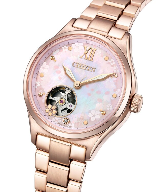 CITIZEN 【機械式腕時計 オープンハート】桜の花びらが水面を美しく彩る情景をモチーフにした限定モデル PC1015-59W ピンクゴールド
