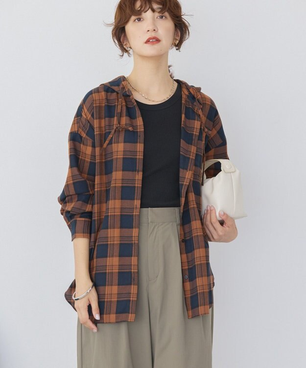 AMERICAN HOLIC チェックフードシャツ Navy