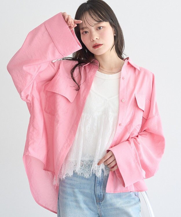 earth music&ecology Ｗポケットシャツ Pink