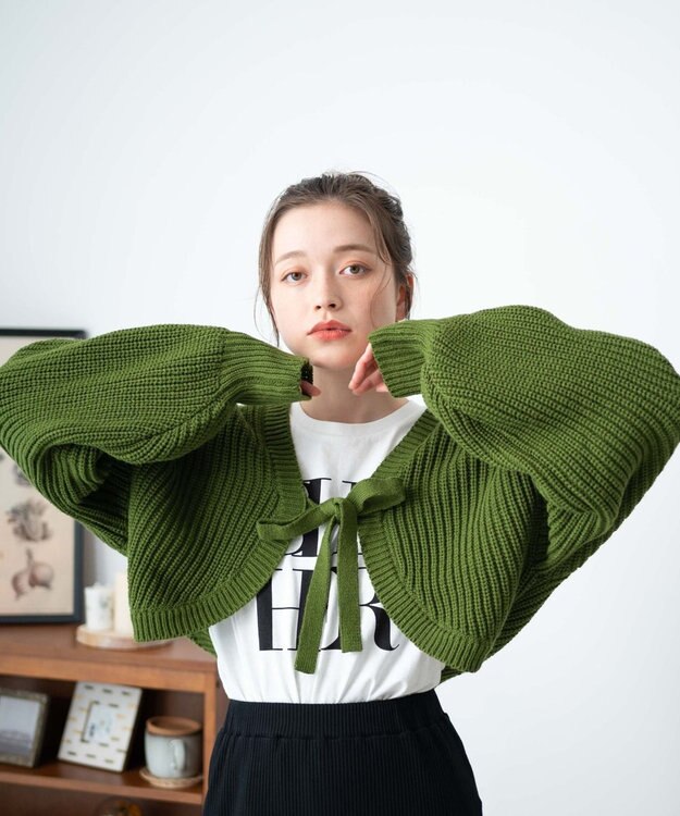 WEGO リボンニットボレロ グリーン