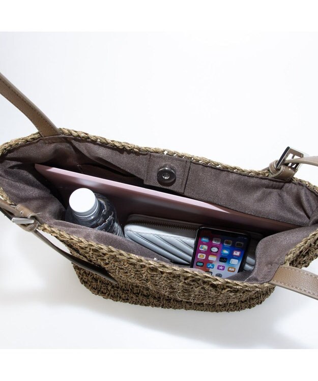 UNBILLION カシュカシュ cachecache / ベルトハンドル地柄編みトート カゴバッグ ブラウン