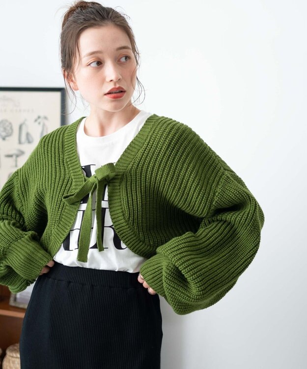 WEGO リボンニットボレロ グリーン
