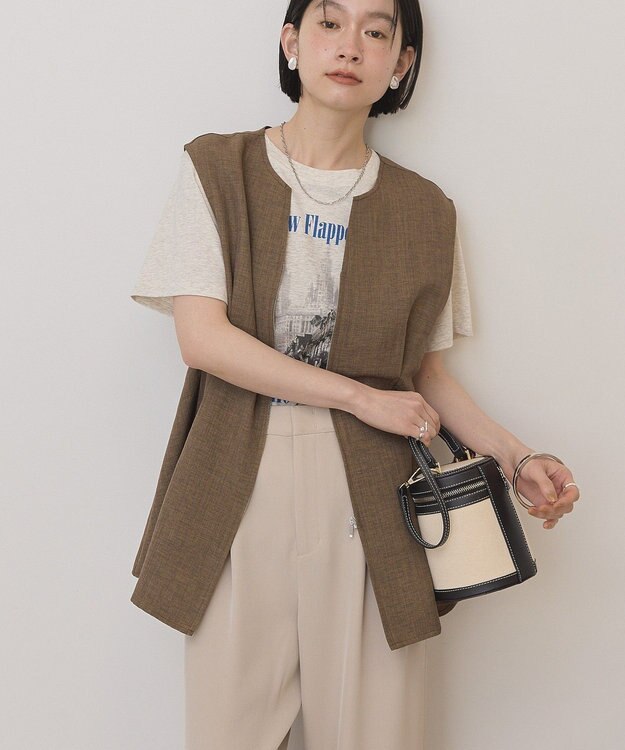 AMERICAN HOLIC 【イージーケア】リネンライクペプラムベスト Brown