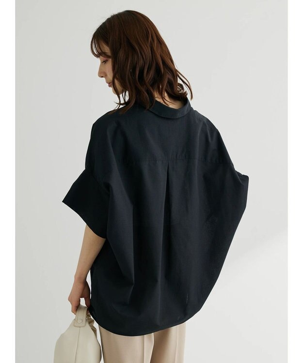 Green Parks 綿麻混スキッパーシャツ Black