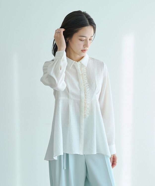YECCA VECCA パールジャガードペプラムブラウス Off White