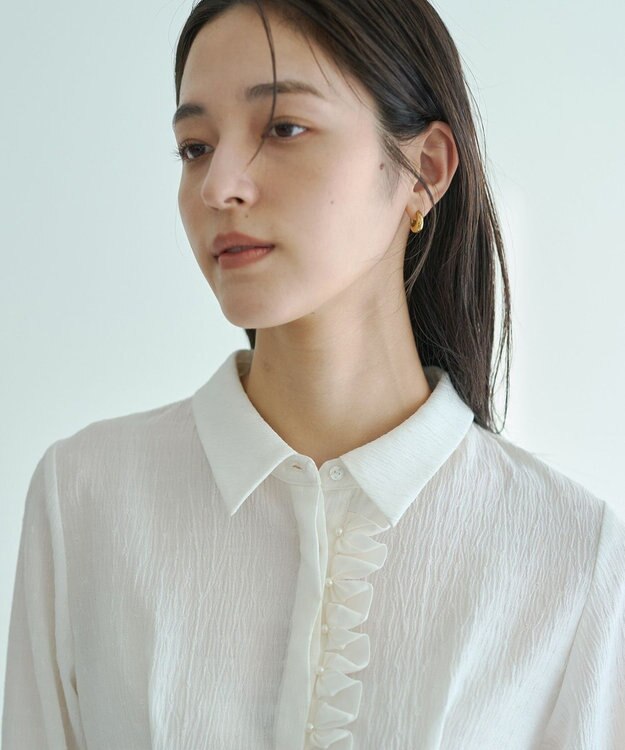 YECCA VECCA パールジャガードペプラムブラウス Off White