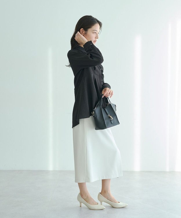 YECCA VECCA パールジャガードペプラムブラウス Black