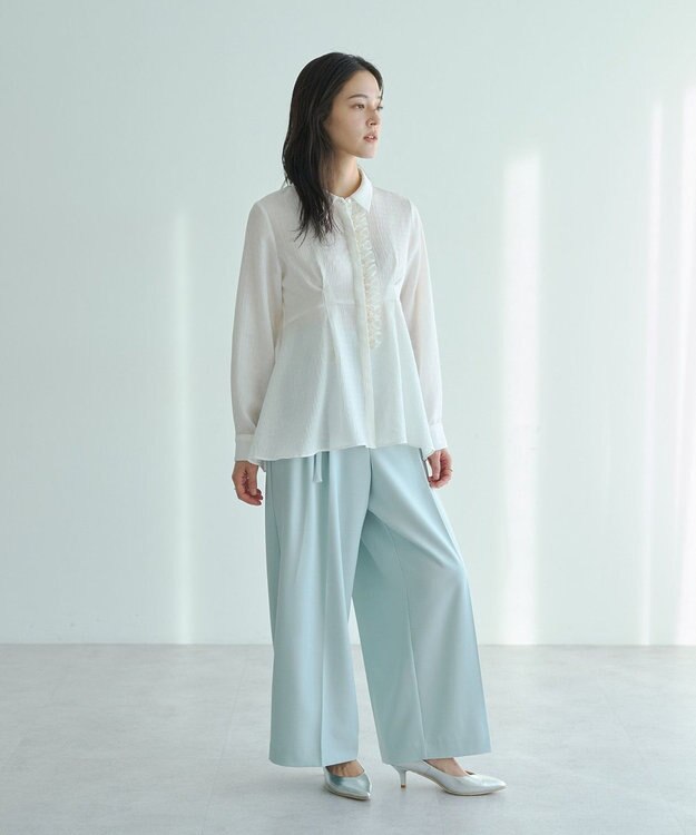 YECCA VECCA パールジャガードペプラムブラウス Off White