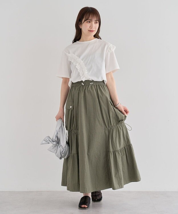 Green Parks ・Ｐｅｔｉｔ　Ｆｌｅｕｒ　アシンメトリーフリルＴＥＥ Gray Mixture