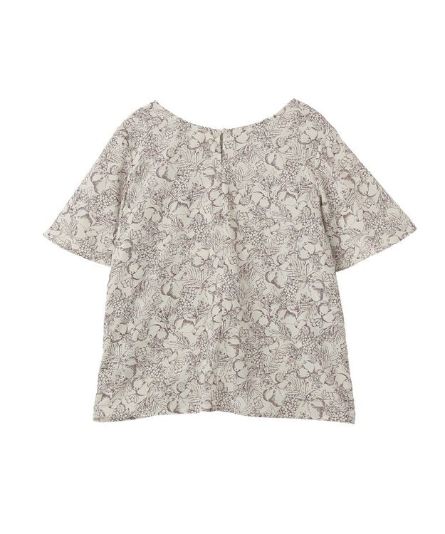 YECCA VECCA ラインフルーツ柄ラッフルブラウス Beige