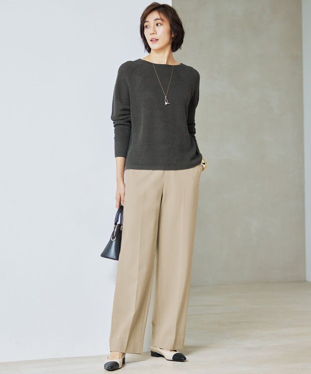 自由区 【洗える】ライトフィールジャージーワイドストレート パンツ ベージュ