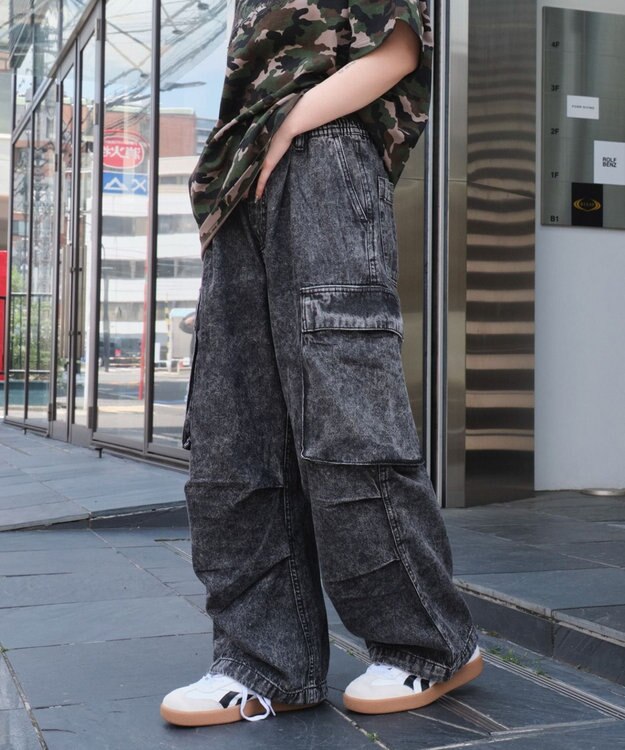WEGO 【ユニセックス着用ITEM】デニムイージーカーゴパンツ デニムブラックソノタ