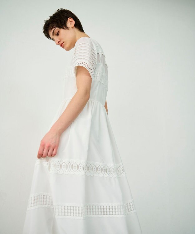 GRACE CONTINENTAL レース切替フレアワンピース ホワイト