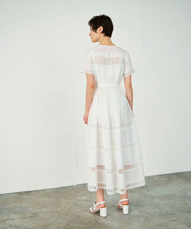 GRACE CONTINENTAL レース切替フレアワンピース ホワイト