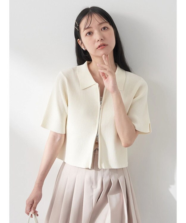 earth music&ecology 衿付きダブルＺＩＰカーディガン Ivory