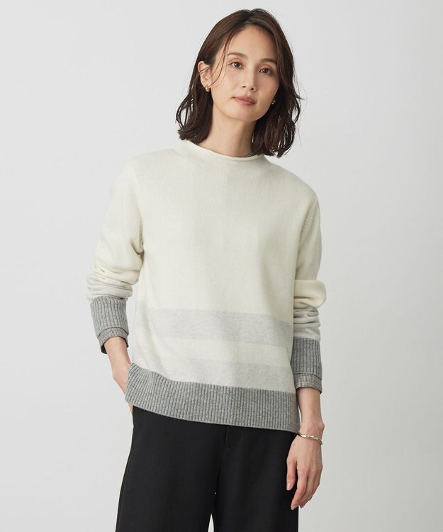 J.PRESS LADIES CAT ブロッキング ニット ライトグレー系