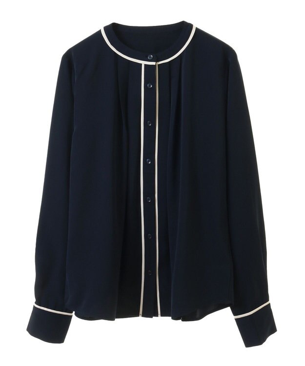 earth music&ecology バイカラータックブラウス Navy