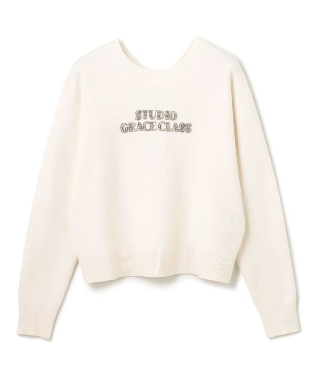 GRACE CONTINENTAL ロゴビジューニットトップ ホワイト