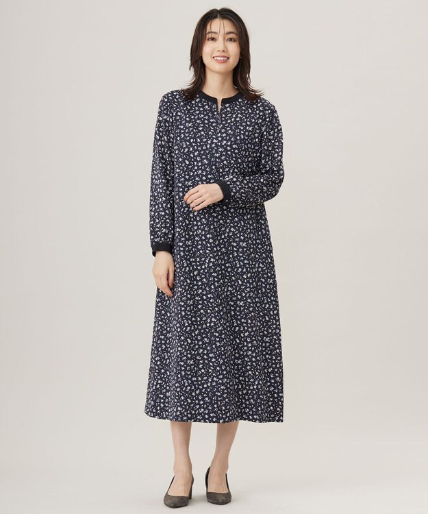 J.PRESS LADIES L 【洗える】スパンウェーブフラワープリント ワンピース ネイビー系5