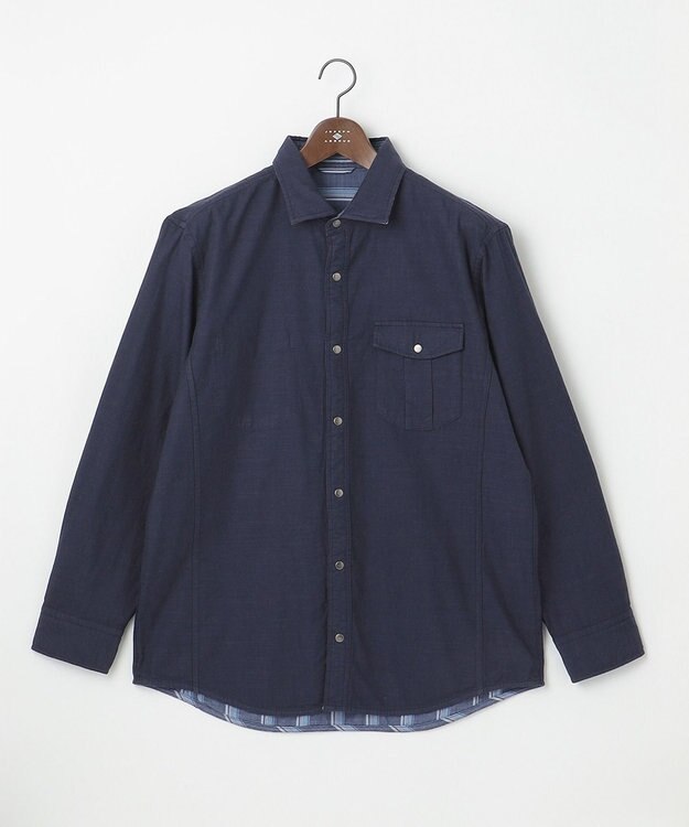 JOSEPH ABBOUD 【キングサイズ・人気！1枚で2通りの着こなし】定番 リバーシブルシャツ ネイビー系