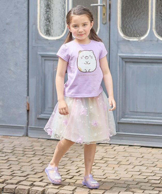 ANY KIDS 【WEB限定/すみっコぐらし】ミラクルスパンコールTシャツ ラベンダー(ねこ・しろくま)