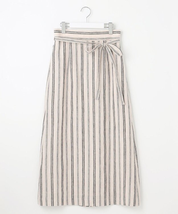23区 【洗える】リネンストライプ Aライン スカート ベージュストライプ