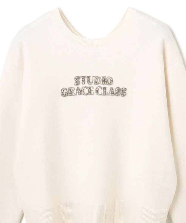 GRACE CONTINENTAL ロゴビジューニットトップ ホワイト