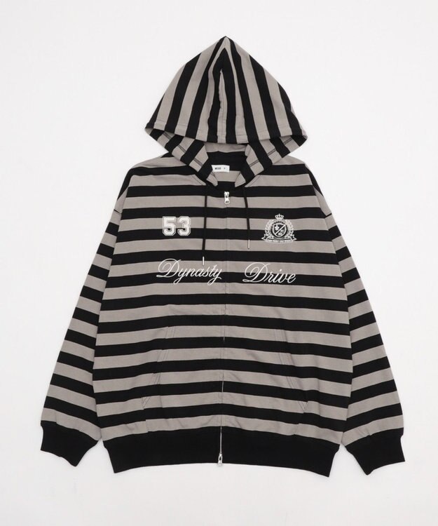 WEGO 【ユニセックスITEM/MLサイズ展開】ナンバリングカットZIPパーカー グレーボーダー