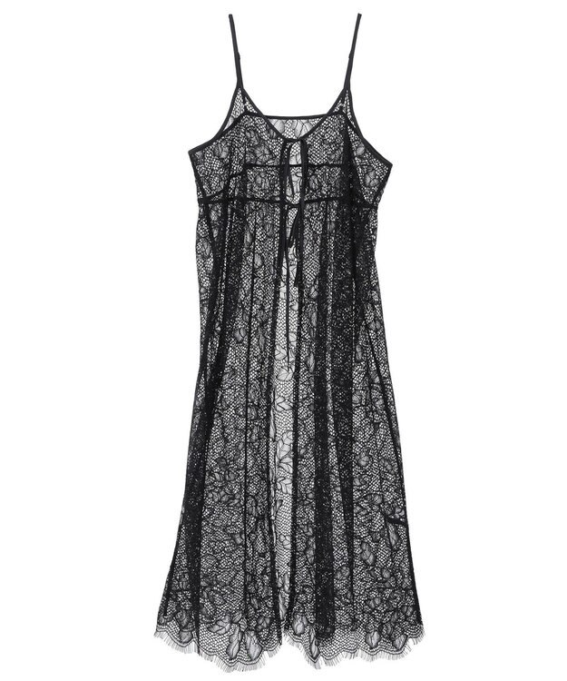 YECCA VECCA リーフ柄レースキャミワンピース Black