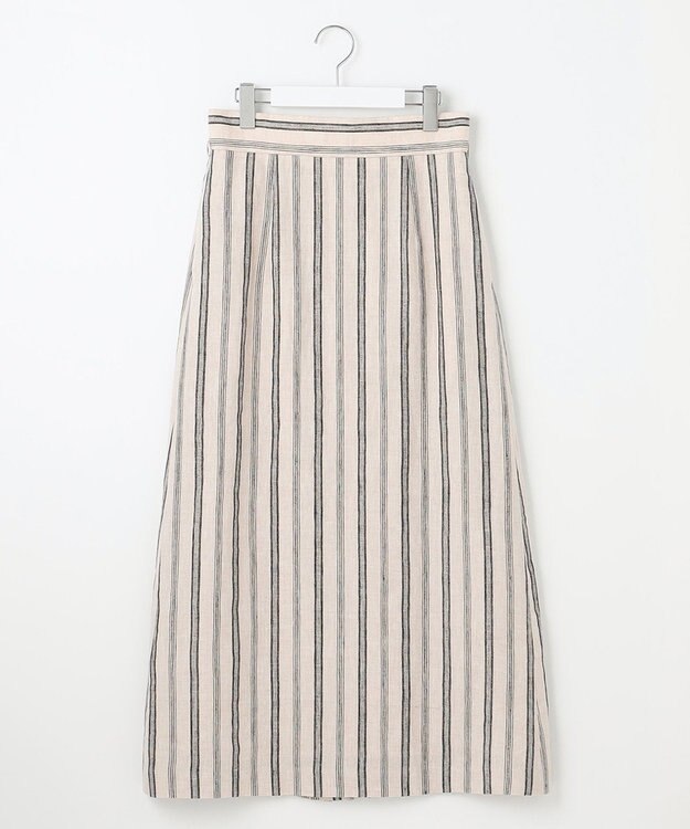 23区 【洗える】リネンストライプ Aライン スカート ベージュストライプ