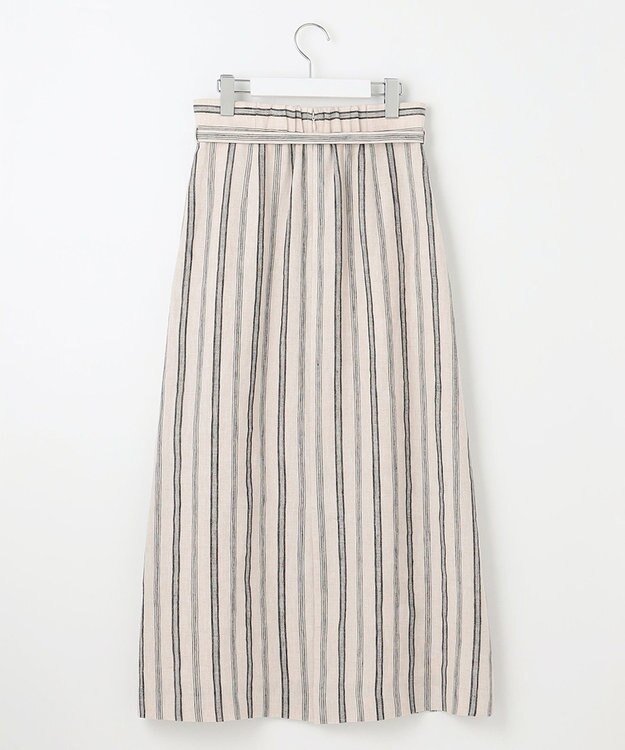 23区 【洗える】リネンストライプ Aライン スカート ベージュストライプ