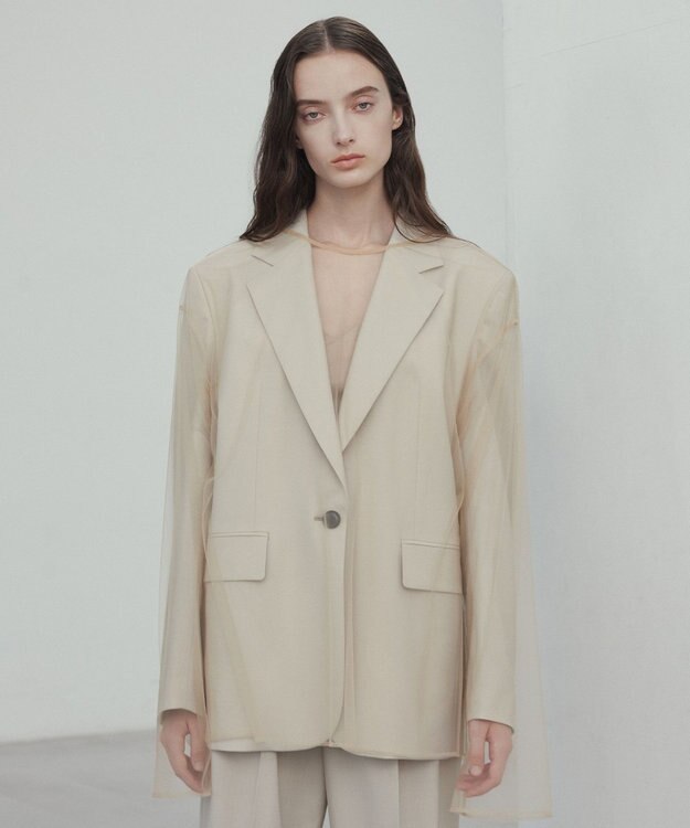 BEIGE， 【洗える・Oggi 6月号掲載】SILENE / オーバーサイズチュールブラウス Beige