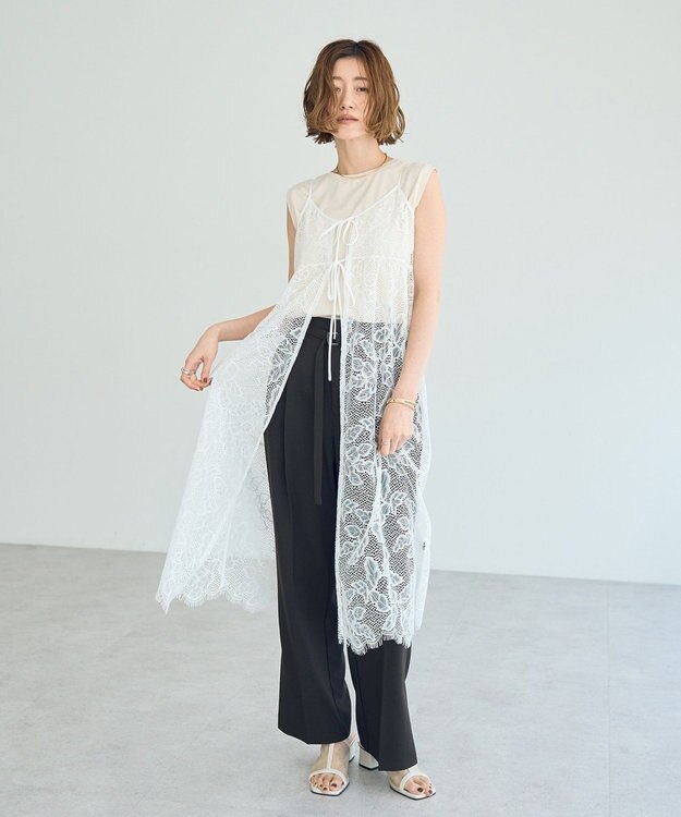 YECCA VECCA リーフ柄レースキャミワンピース Off White