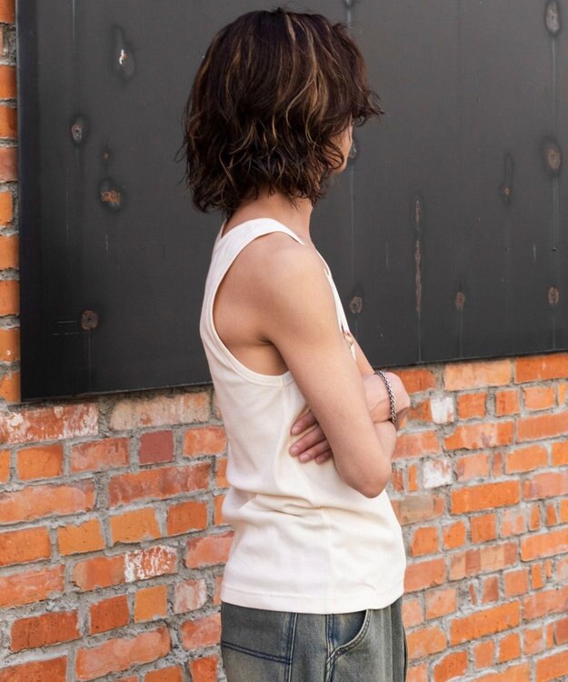 WEGO グラフィックリブタンクトップ オフホワイト