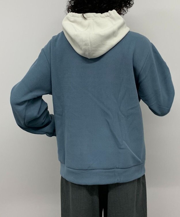 WEGO 【ユニセックス着用ITEM】ワッフルフリースOP刺繍プルパーカー サックス